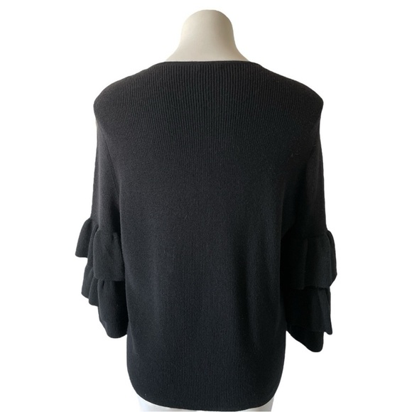 J. McLaughlin Italian Merino Wool Sweater Tiered Ruffle Sleeve Black Large - Picture 3 of 12
